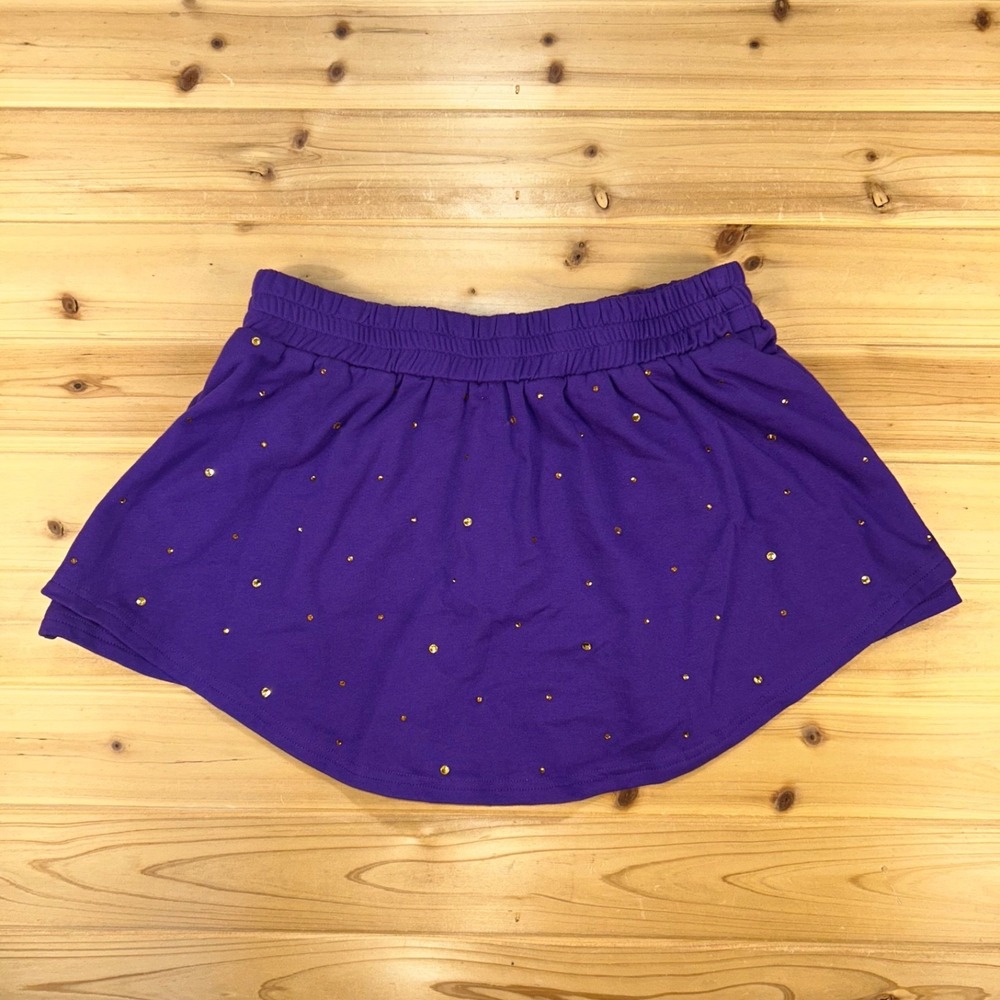 NEW Peach Love California Skort Womens Large Purple Gold Terry Rhinestone Skort